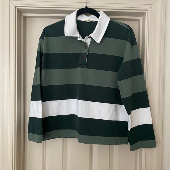 Madewell Tops - Madewell XS Green and White Striped Polo Rugby Shirt